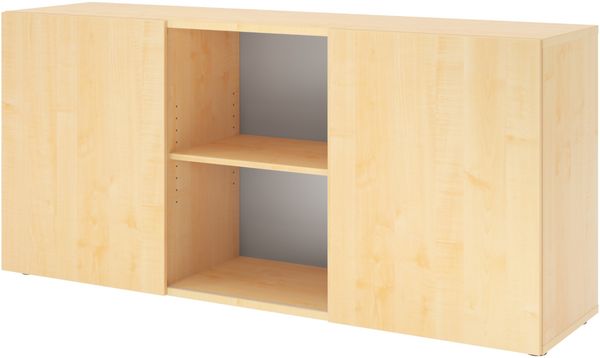 bümö Schwebetürenschrank, Sideboard Ahorn - Büromöbel Sideboard Holz 160cm breit, 42cm schmal, Büro Schrank mit Schwebetür für Flur oder als Wohnzimmer-Kommode, 1780-3-3