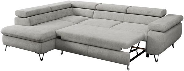 Mks Möbel 'Peter L-form' Ecksofa mit Bettfunktion, Bettkasten & einstellbaren Kopfstützen, Hellgrau, Stoff, links Bild 6