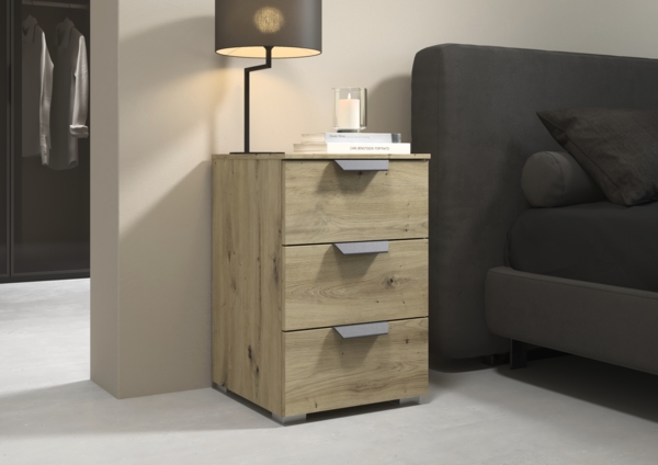 rauch Aditio Box, Nachttisch, 3 Schubladen, mit Softclose-Funktion, Farbe Eiche Artisan, BxHxT 40x61x42cm