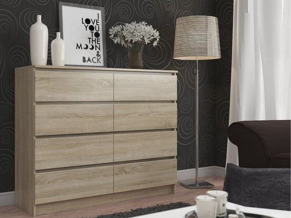 Raumhirsch Furniture Kommode mit 8 Schubladen 138 cm breit Holz Schrank, (viele Farbvarianten - Maße: 138 x 90 x 40 cm) - Hochwertig & stabil