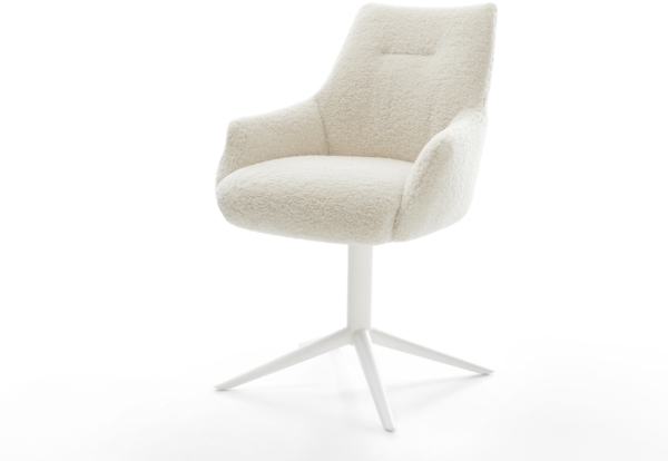 Drehstuhl Alja-Flex mit Armlehnen Teddystoff Beige Fußkreuz Weiß 360° drehbar Wippfunktion Taschenfederkern