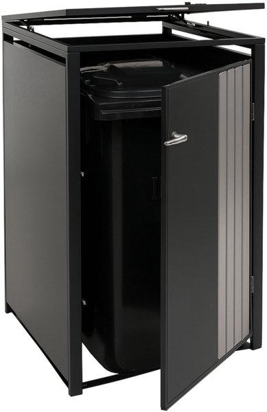 1er-Mülltonnenverkleidung HWC-O67, Mülltonnenbox mit Deckel, Metall 122x68x84cm 35kg ~ anthrazit Edelstahl