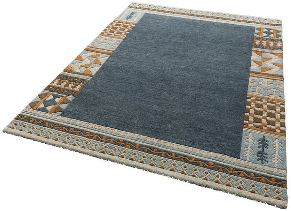 THEKO Wollteppich Nuno, reine Wolle, Handgefertigt, mit Bordüre, rechteckig, Höhe: 14 mm, handgetuftet, Wohnzimmer, Schlafzimmer, Esszimmer, auch als Läufer