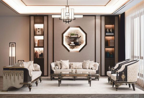 Casa Padrino Luxus Barock Wohnzimmer Set Beige / Braun / Gold - Barock Möbel