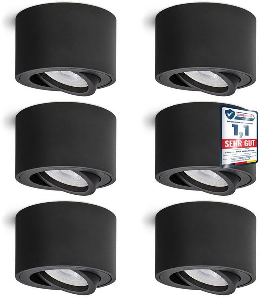 linovum LED Aufbaustrahler 6x Deckenstrahler SMOL mit LED 4W neutralweiß schwenkbar Schwarz, Neutralweiß