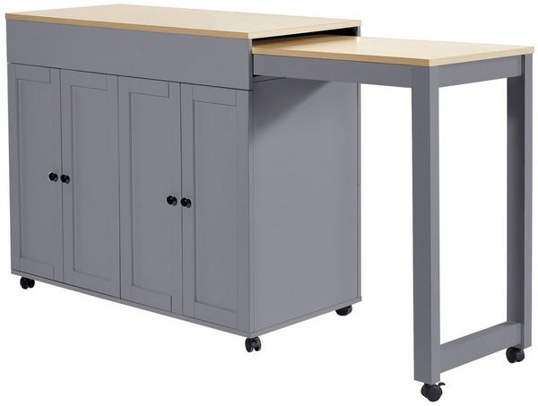 KLAM HOME Bartisch Moderner ausziehbarer Bartisch mit Stauraum(118-180×50×94cm) (Ausziehbarer Esstisch mit sechs AblageflächenStehtisch Bistrotisch), für Esszimmer,Verwendung als Wohnzimmertrennwand,Weiß
