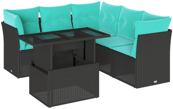 vidaXL 6-teiliges Gartensofa-Set mit Kissen, schwarzes Polyrattan 3266577