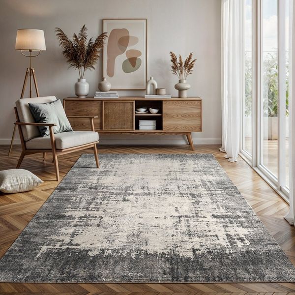 Carpetilla Designteppich Designer Teppich Hochflor Wohnzimmer Abstrakt Grau-Cream, Rechteckig, Höhe: 13 mm, Wohnzimmer