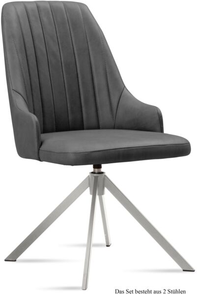 Esszimmerstuhl drehbar (2er-Set) Davorka 52x91x60 Edelstahl/Grau