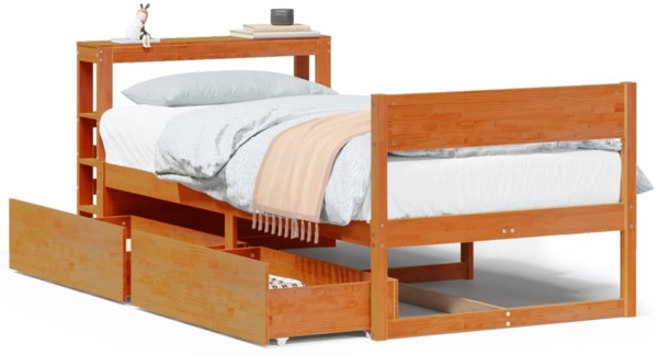 vidaXL Massivholzbett ohne Matratze Wachsbraun 90x200 Kiefernholz 3306392