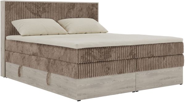Boxspringbett mit Bettkasten NORDIC KING 180 x 200 cm, 7-Zonen Multipocket-Matratzen H3 und Topper T25, zwei Bettkästen, holz Optik, gepolstertes Kopfteil - Braun Cord Bild 7