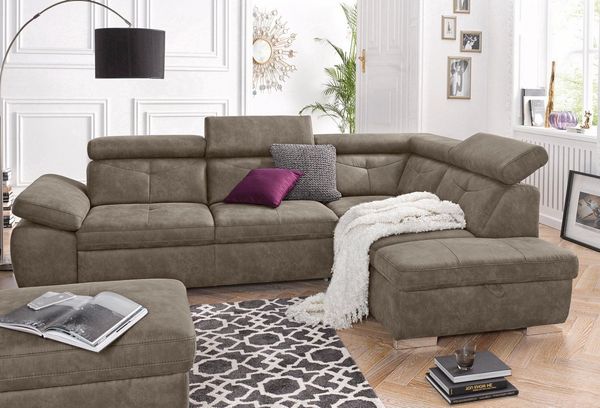 exxpo - sofa fashion Ecksofa Spring, super bequem und komfortabel mit Armteil- und Kopfteilfunktion, wahlweise mit Bettfunktion und Bettkasten, L-Form