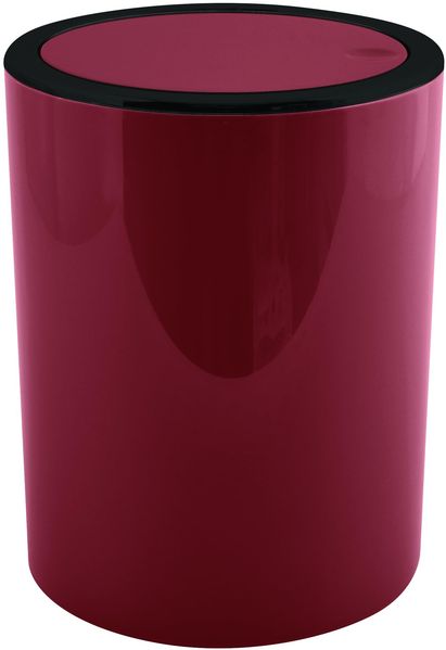 MSV - AS Kamaka 6L Berry Abfalleimer - Burgunderrot mit schwarzem Rand - 24,2 x 19 x 19 cm - Kompaktes Design für Küche und Bad - Praktischer Deckel - Für den Innenbereich