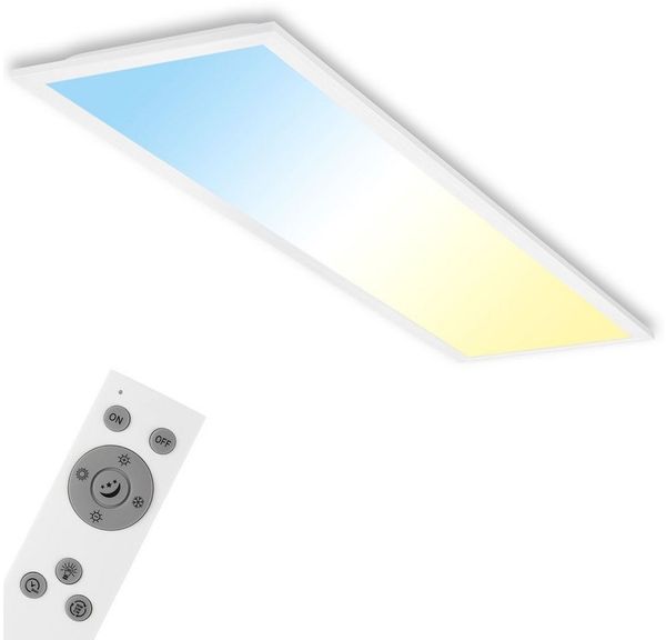 Briloner Leuchten LED Deckenleuchte LED Deckenlampe Panel CCT Fernbedienung 24W, Dimmfunktion, LED fest integriert, 2700K - Extra-Warmweiß, Deckenlampe, 100x25x6cm, Weiß, 24W, Wohnzimmer, Schlafzimmer, Küche