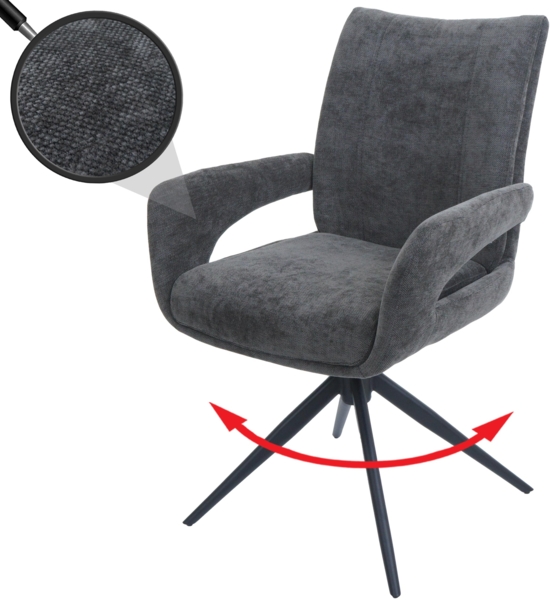 Esszimmerstuhl HWC-O78, Küchenstuhl Stuhl, drehbar Auto-Return, Stoff/Textil Chenille (310g/m²) Öko-Tex ~ dunkelgrau