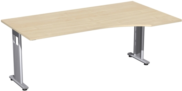 PC-Schreibtisch 'C Fuß Flex' rechts, feste Höhe 180 x 100 x 72 cm, Ahorn / Silber