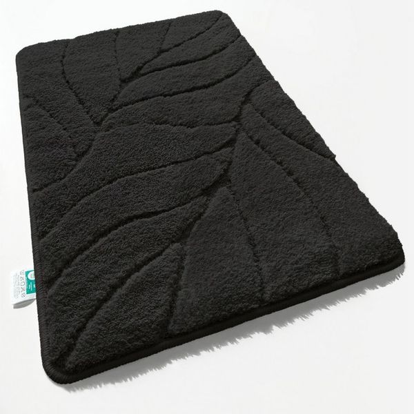 Floordirekt Badematte Maris – Flauschiger Badteppich, Blattstruktur, rutschfest & waschbar, rutschhemmend beschichtet, fußbodenheizungsgeeignet, schnell trocknend, Polyester, für Fußbodenheizung geeignet, dichter Flor, 40x60 cm, Schwarz