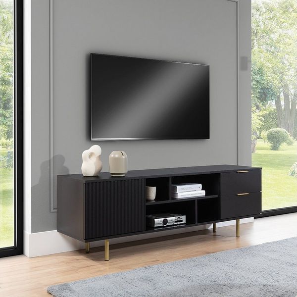 Lomadox Wohnzimmer-Set NADOR-132, (Mega-Spar-Set, 4-St, 4-tlg), inkl. Couchtisch, matt schwarz, goldfarbene Metallgriffe und -füße