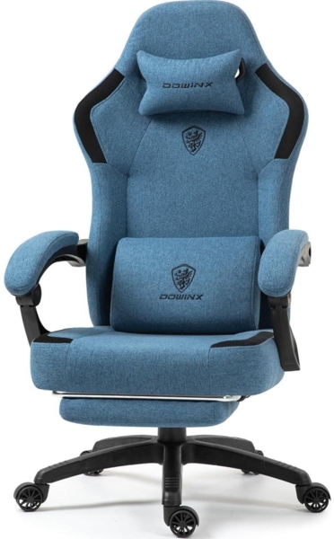 Dowinx Gaming Stuhl Stoff Frühling Kissen Massage Fußstütze Ergonomisch Blau