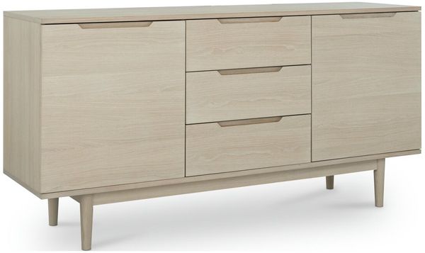 Sideboard Enimeta Eiche Whitewash 160 cm - 2 Türen, 3 Schubladen & Soft-Close