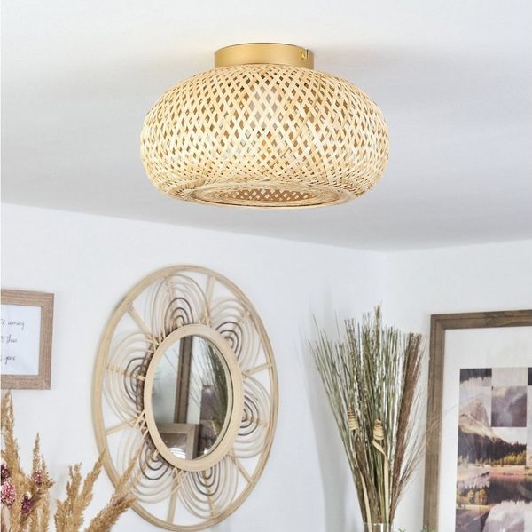 hofstein Deckenleuchte »Decollatura« Deckenlampe aus Metall/Bambus in Goldfarben/Natur, ohne Leuchtmittel, Leuchte im Boho Design mit Lichteffekt, ø29cm, 1xE27
