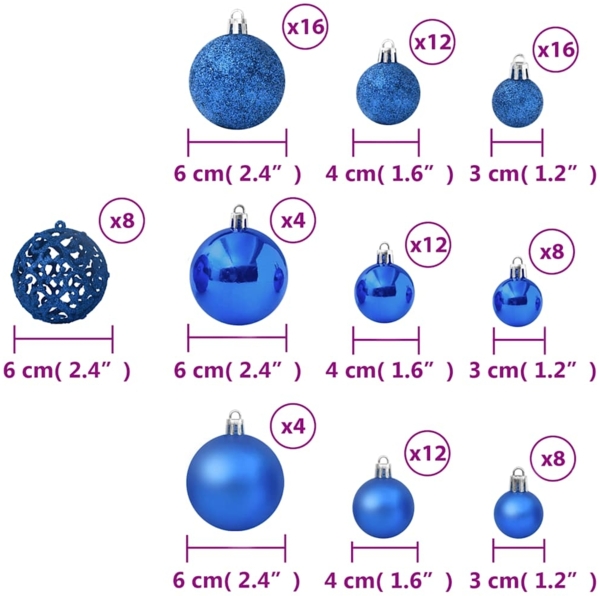 vidaXL 100-tlg. Weihnachtskugel-Set Blau 330085 Bild 9