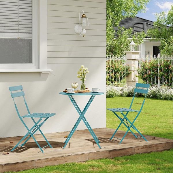 EUGAD Balkonset, (Set, 1-tlg, 1 Tisch, 2 Stühle), klappbar, aus Metall für Balkon Garten