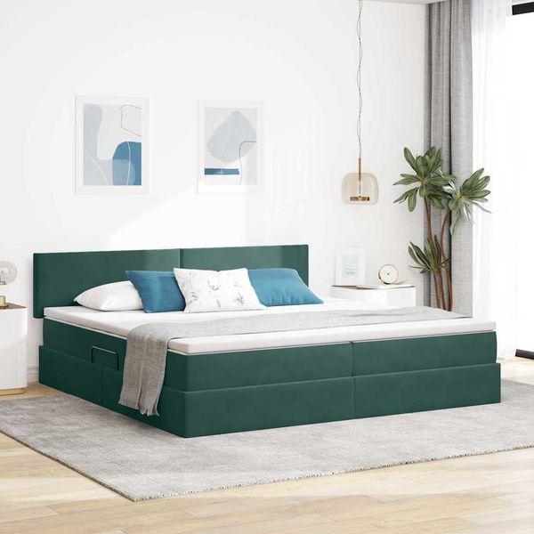 vidaXL Bett mit Stauraum und LED mit LED Dunkelgrün 200 x 200 cm Samt 3371358