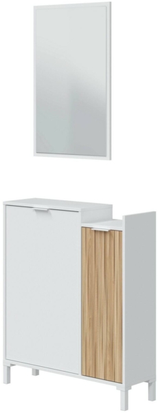 Dmora Alambicco Eingangsmöbel, 2-türiger Eingang, Kleiderschrank mit Spiegel, multifunktionaler Stauraum, 77x24h91 cm, Weiß und Eiche Bild 7