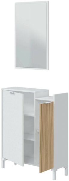 Dmora Alambicco Eingangsmöbel, 2-türiger Eingang, Kleiderschrank mit Spiegel, multifunktionaler Stauraum, 77x24h91 cm, Weiß und Eiche Bild 6