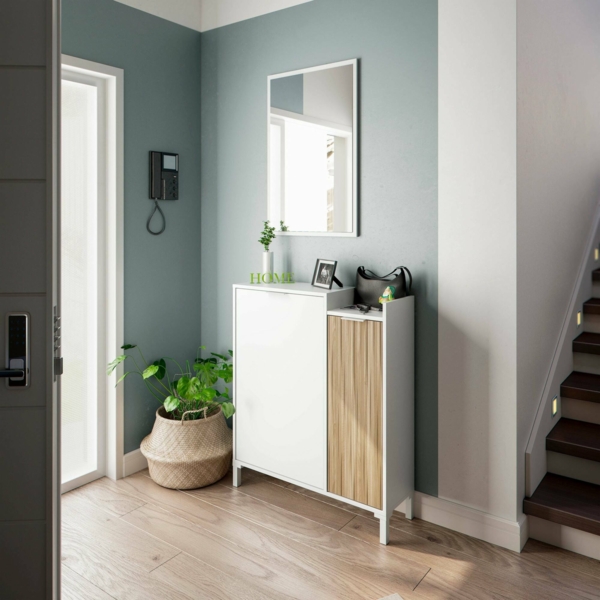 Dmora Alambicco Eingangsmöbel, 2-türiger Eingang, Kleiderschrank mit Spiegel, multifunktionaler Stauraum, 77x24h91 cm, Weiß und Eiche Bild 2