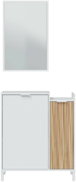 Dmora Alambicco Eingangsmöbel, 2-türiger Eingang, Kleiderschrank mit Spiegel, multifunktionaler Stauraum, 77x24h91 cm, Weiß und Eiche Bild 5