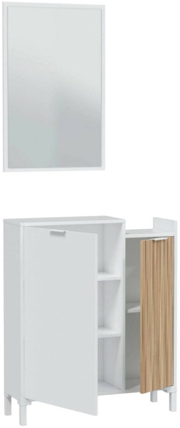 Dmora Alambicco Eingangsmöbel, 2-türiger Eingang, Kleiderschrank mit Spiegel, multifunktionaler Stauraum, 77x24h91 cm, Weiß und Eiche Bild 4