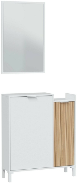 Dmora Alambicco Eingangsmöbel, 2-türiger Eingang, Kleiderschrank mit Spiegel, multifunktionaler Stauraum, 77x24h91 cm, Weiß und Eiche Bild 1