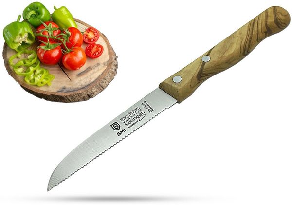 SMI Tomatenmesser Solingen Olivenholz Wellenschliff Gemüsemesser Obstmesser