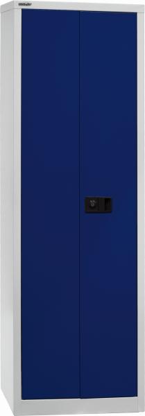 Bisley Flügeltürenschrank Universal, 4 Fachböden, 5 OH, B 600 mm, Farbe Korpus lichtgrau, Türen oxfordblau