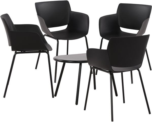 CLP Sitzgruppe Velvena Set Tisch Velva Stühle Alpena wetterfest und UV-beständig,schwarz 4 Stühle