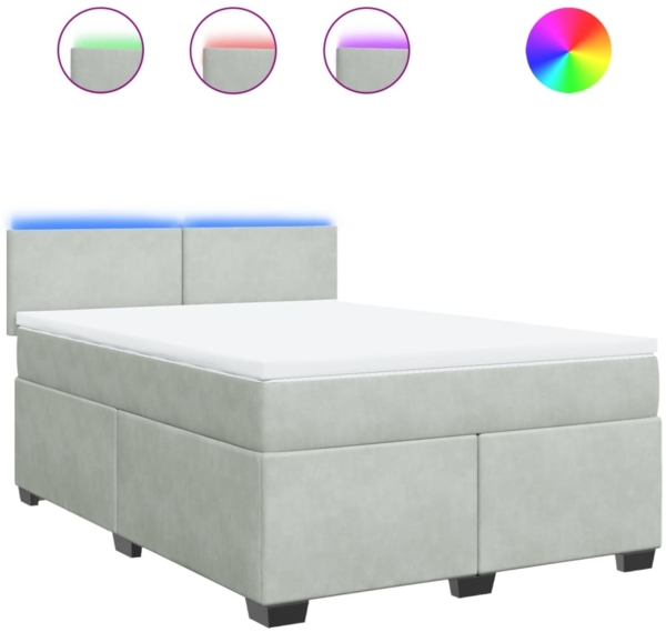 vidaXL Boxspringbett mit Matratze Hellgrau 160x200 cm Samt 3288648