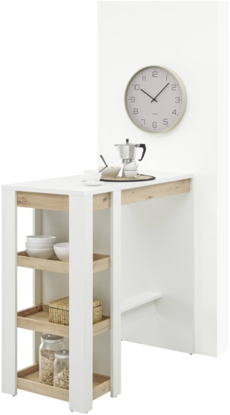 Stehtisch Bartisch BRANDY 3 Ablageböden Weiß mit Artisan Eiche Optik