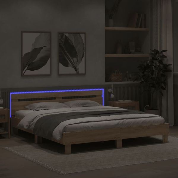 vidaXL Bettgestell mit Kopfteil und LED-Beleuchtung Sonoma-Eiche 3207534 Bild 4