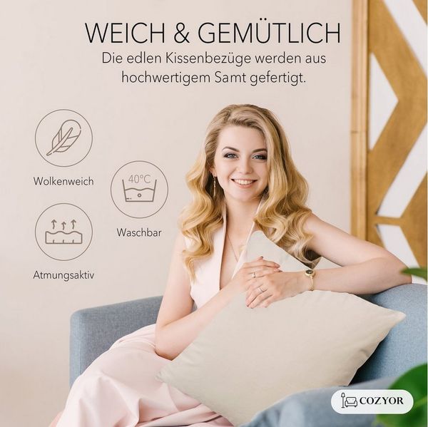 Cozyor Kissenbezug Samt Kissenhülle in diversen Größen & Farben, Sofakissen Bezug, (4 Stück), beige Driftwood, weiches Samtkissen 45x45 cm mit Reißverschluss