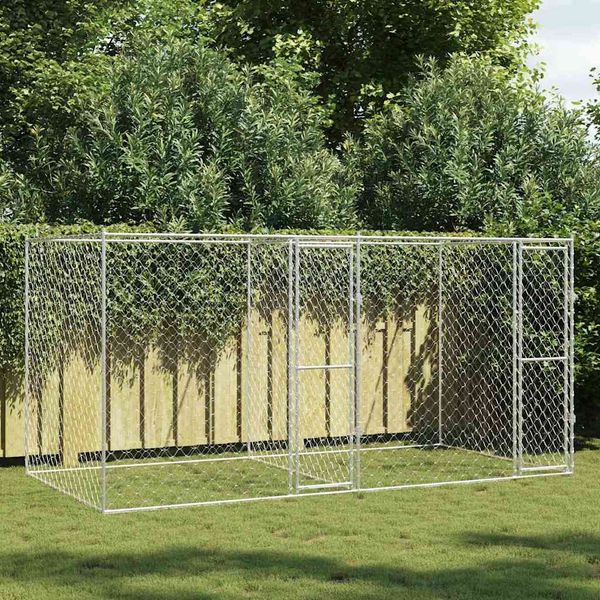 vidaXL Hundekäfig Silber 400 x 200 x 200 cm Verzinkter Stahl 3368306