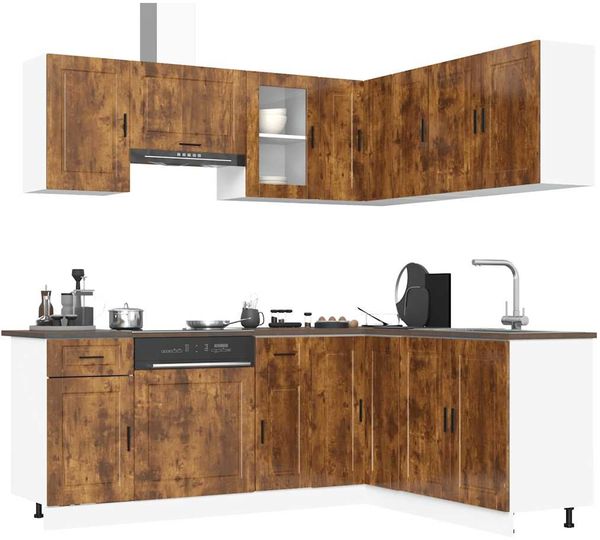 vidaXL 11-tlg. Küchenschrank-Set Porto Räuchereiche Holzwerkstoff 3314966