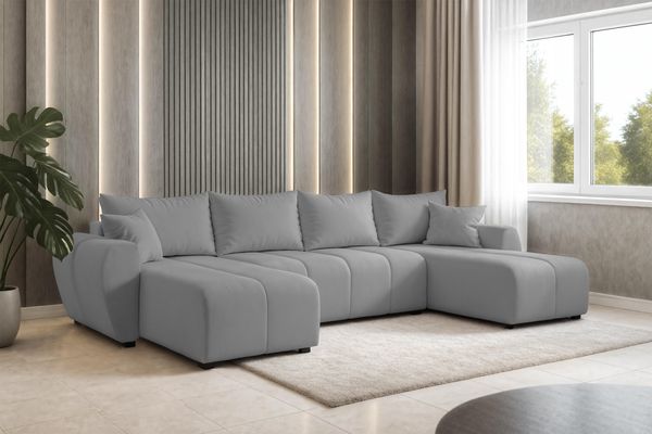 AX LIVING Malatya U Couch mit Schlaffunktion Ecksofa Hellgrau 311 cm