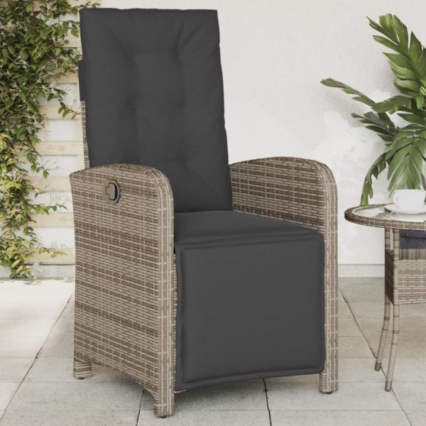 vidaXL Gartensessel mit Fußteil Verstellbar Grau Poly Rattan 365187