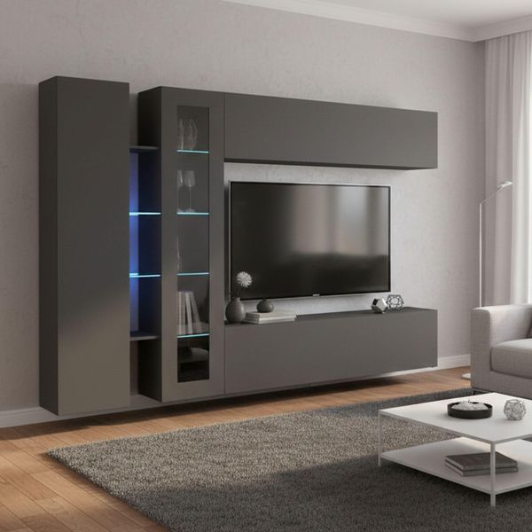 Dmora - Ausgestattete Wand Costante, 4-türiges TV-Ständer-Wohnzimmerset, Mehrzweck-Wohnzimmermöbel, 100% Made in Italy, 280 x 30 x 180 cm, Anthrazit,