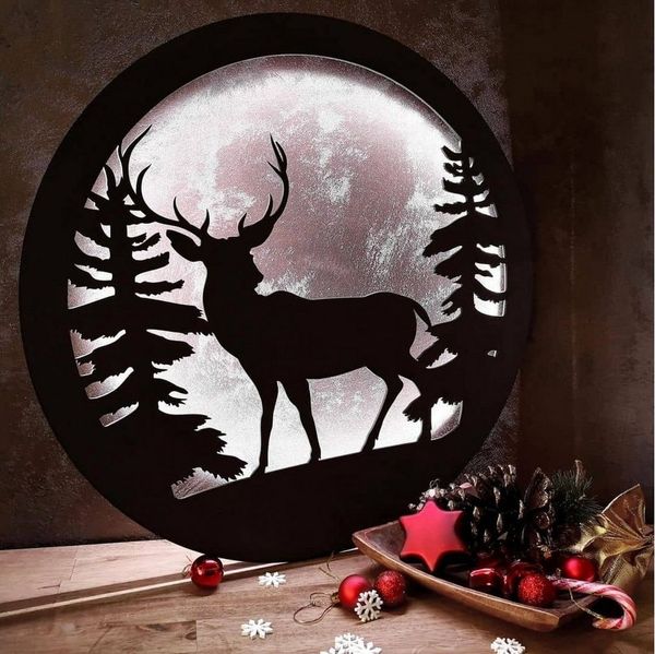 K&L Wall Art LED Wandleuchte LED-Ring Leuchtring hinterleuchtetes Holzposter, LED wechselbar, bunt, RGB Farbwechsel, dimmbar mit Fernbedienung