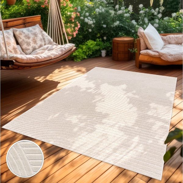 Paco Home Outdoor Teppich Wetterfest Balkon Wohnzimmer Skandinavisches Boho Muster Einfarbig Geometrisch 3D Effekt Moderne Deko, Grösse:160x230 cm, Farbe:Creme 2
