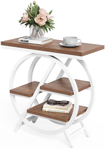 LITTLE TREE Schmaler Beistelltisch 4 Ebenen & Großzügigem Stauraum – Moderner Nachttisch für Wohnzimmer, Home Office, Schlafzimmer (Braun & Weiß)