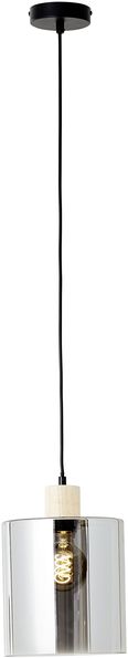 Brilliant Weald Pendelleuchte 20cm schwarz/rauch/holz Metall/Glas/Holz 1x A60, E27, 40 W, Geeignet für Normallampe (nicht enthalten)